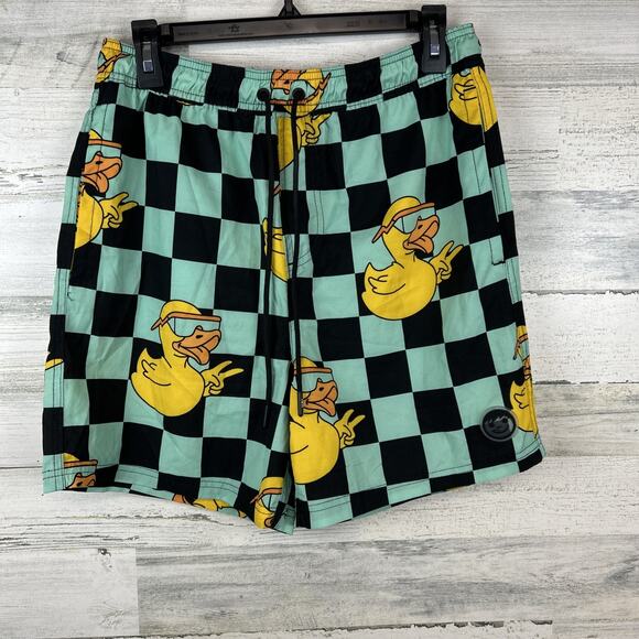NEFF Mens Shorts Large Rubber Duck Sunglasses Checker Swim Trunks Board Shorts - Picture 1 of 10